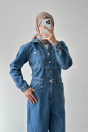 Dark Blue Shirt Collar Denim Overalls