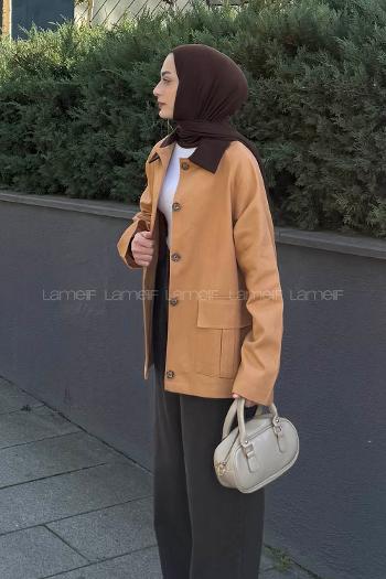 Lamelif Yaka Detaylı Parka Taba