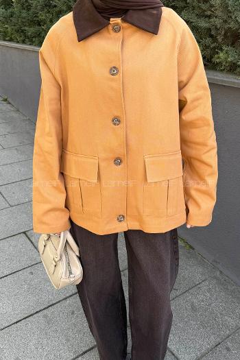 Lamelif Yaka Detaylı Parka Taba