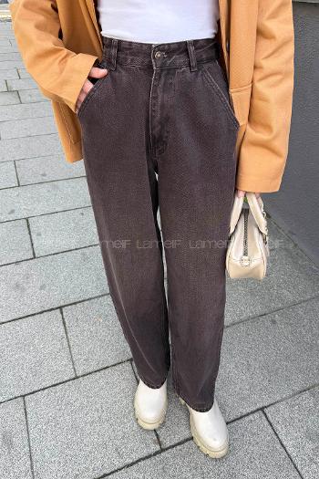 Lamelif Yan Cep Detaylı Boyfriend Pantolon Kahve
