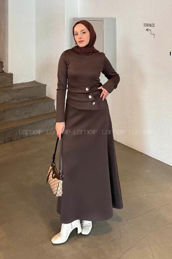 Brown Crew Neck Cotton Dresess