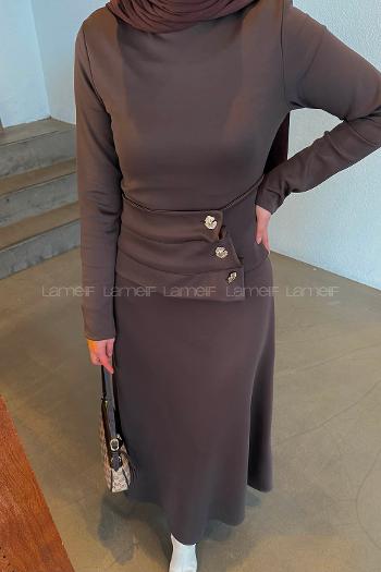 Brown Crew Neck Cotton Dresess