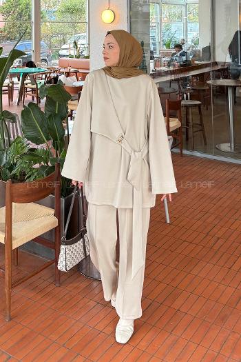 Stone Crew Neck Long Arm Cotton Regular Trousers Comfortable Suit