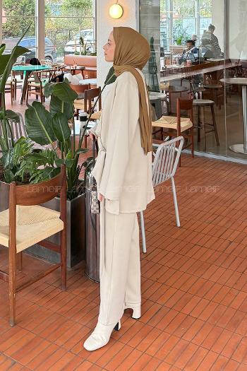 Stone Crew Neck Long Arm Cotton Regular Trousers Comfortable Suit