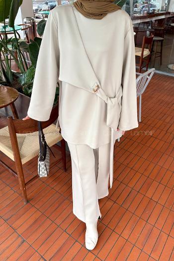 Stone Crew Neck Long Arm Cotton Regular Trousers Comfortable Suit