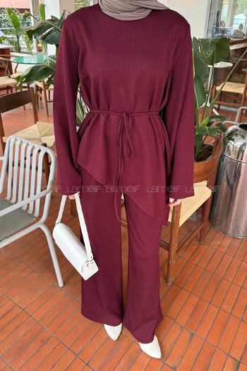 Lamelif Asimetrik Oyhso Takım Bordo