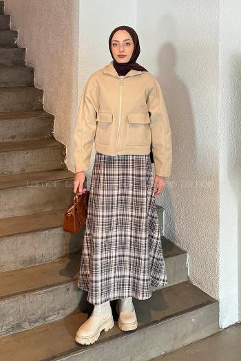 Lamelif Cepli Kaşe Ceket Taş Rengi