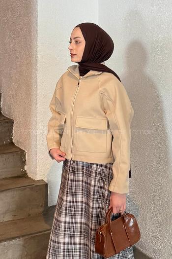 Lamelif Cepli Kaşe Ceket Taş Rengi