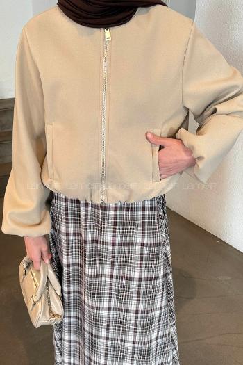 Lamelif Fermuarlı Kaşe Ceket Taş Rengi