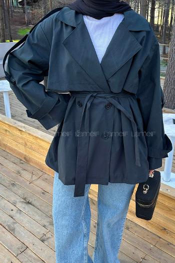 Lamelif Bağlama Detaylı Trençkot Haki