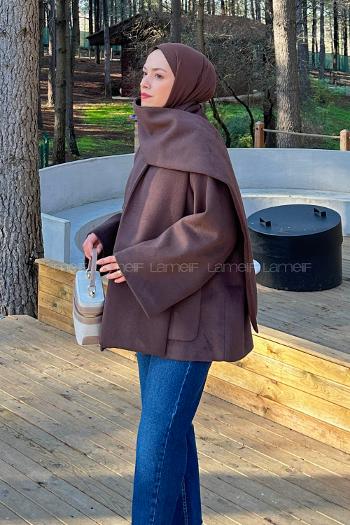 Bitter Brown Scarf Neck Long Arm Coat