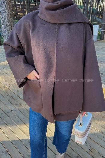 Bitter Brown Scarf Neck Long Arm Coat