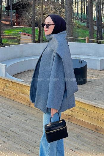Anthracite Scarf Neck Long Arm Coat