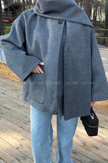 Anthracite Scarf Neck Long Arm Coat