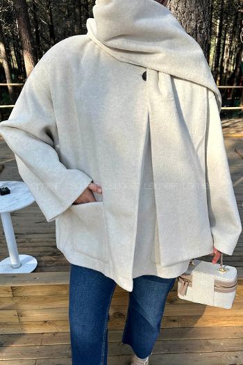 Stone Scarf Neck Long Arm Coat