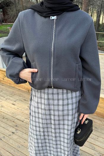 Lamelif Fermuarlı Kaşe Ceket Antrasit