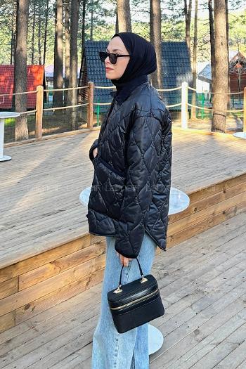 Black Shirt Collar Long Arm Coat