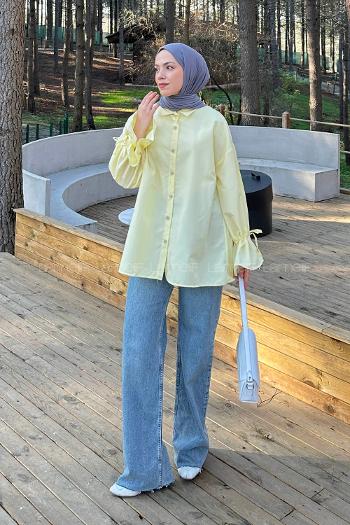 Lamelif Kol Tünel İp Detaylı Gömlek Sarı