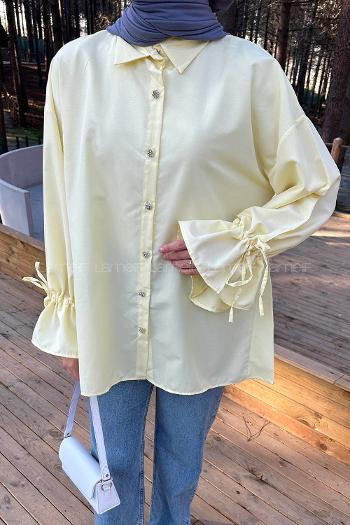 Lamelif Kol Tünel İp Detaylı Gömlek Sarı