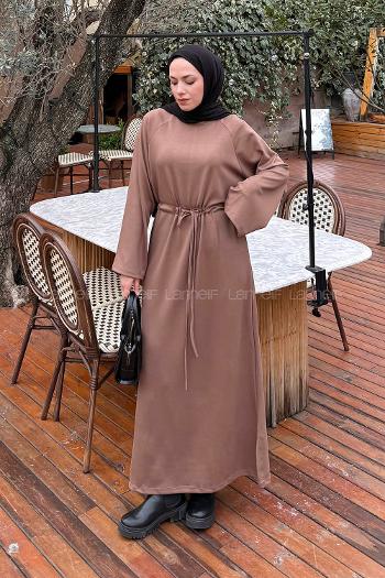 Soft Brown Crew Neck Cotton Elastan Dresess