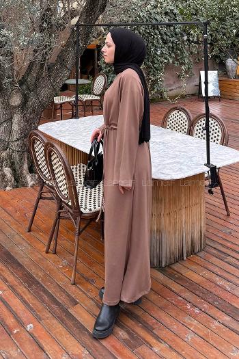 Soft Brown Crew Neck Cotton Elastan Dresess