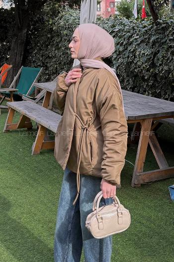 Khaki Neckband Long Arm Coat