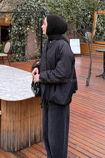 Black Neckband Long Arm Coat