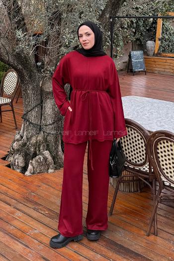 Lamelif Bağlama Detaylı Oysho Takım Açık Bordo