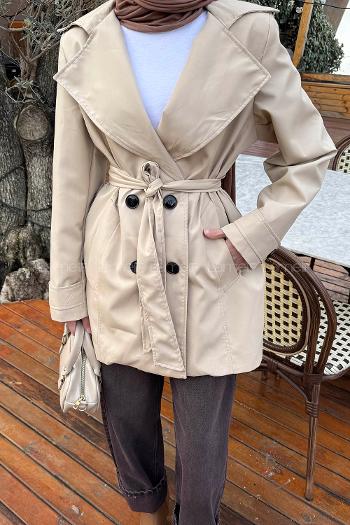 Lamelif Bağlama Detaylı Trençkot Bej