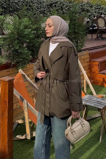 Lamelif Bağlama Detaylı Trençkot Haki