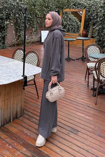 Lamelif Balance Armalı Çımalı İkili Tesettür Takım Antrasit
