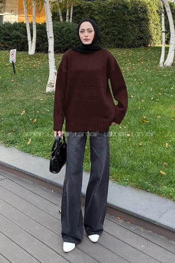 Lamelif Balıkçı Yaka Kazak Acı Kahve