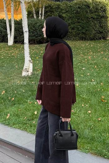 Lamelif Balıkçı Yaka Kazak Acı Kahve