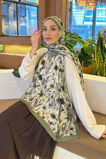 Lamelif Daisy Flowers Desen Pamuk Şal Adaçayı