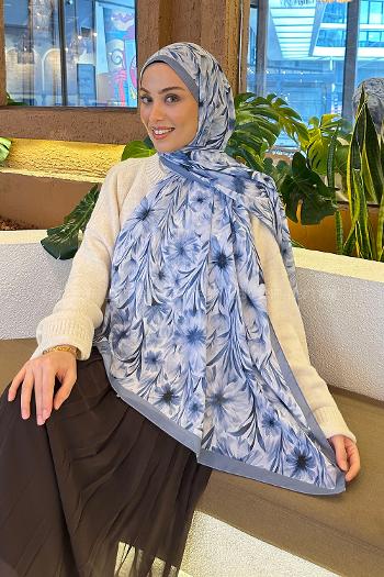 Lamelif Daisy Flowers Desen Pamuk Şal Gök Mavisi