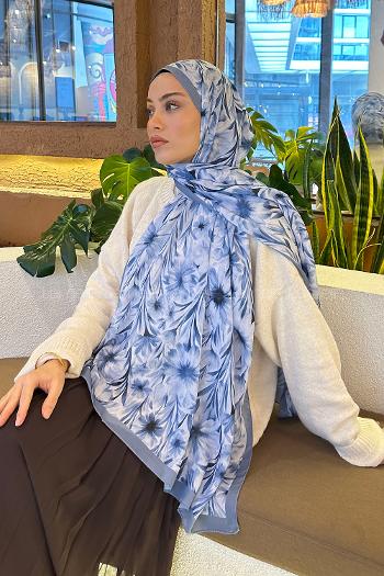 Lamelif Daisy Flowers Desen Pamuk Şal Gök Mavisi