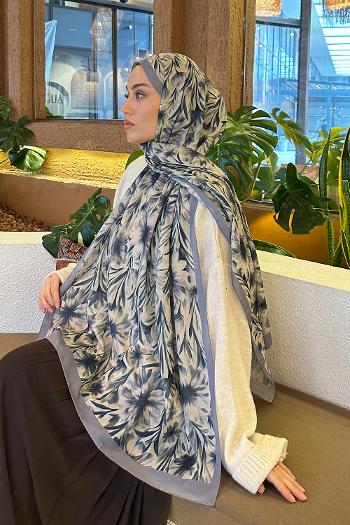 Lamelif Daisy Flowers Desen Pamuk Şal Gri