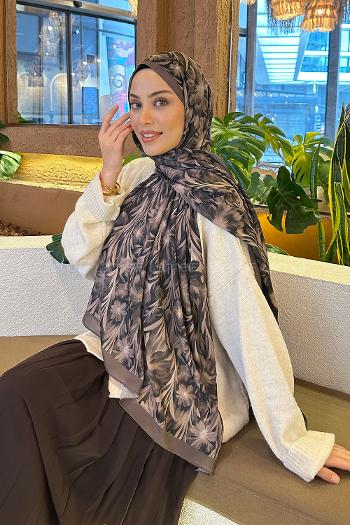 Lamelif Daisy Flowers Desen Pamuk Şal Soft Kahve