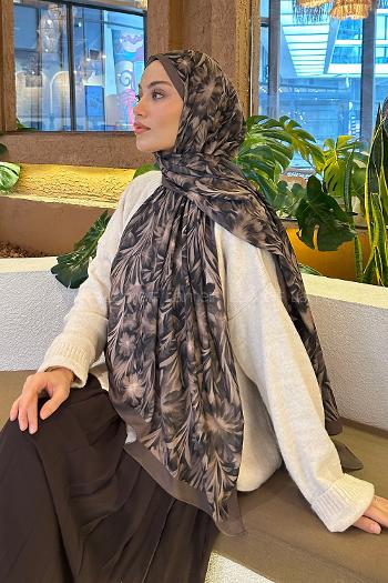 Lamelif Daisy Flowers Desen Pamuk Şal Soft Kahve