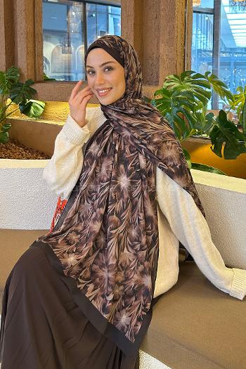 Lamelif Daisy Flowers Desen Pamuk Şal Sütlü Kahve