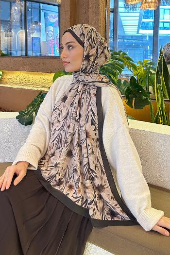 Lamelif Daisy Flowers Desen Pamuk Şal Vizon