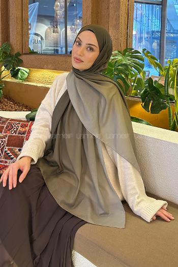 Lamelif Degrade Desen Soft Şal Asker Yeşili