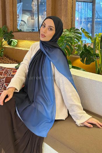 Lamelif Degrade Desen Soft Şal Lacivert
