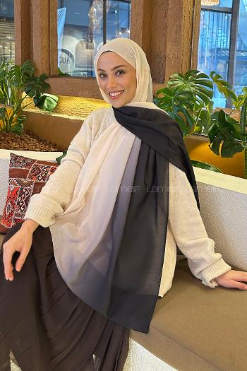 Lamelif Degrade Desen Soft Şal Siyah Ekru