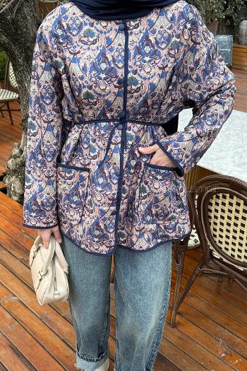 Lamelif Etnik Desen Ceket Lacivert