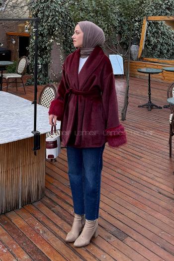 Claret Red Normal Neck Long Arm Coat