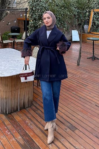 Navy Blue Normal Neck Long Arm Coat