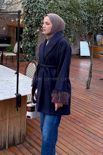 Navy Blue Normal Neck Long Arm Coat