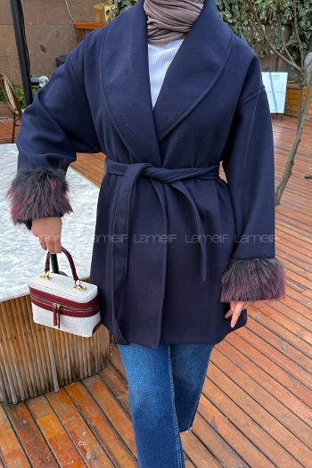 Navy Blue Normal Neck Long Arm Coat