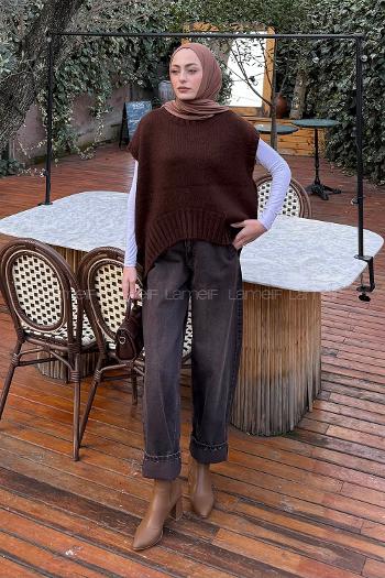 Lamelif Ön Kavis Detaylı Süveter Acı Kahve